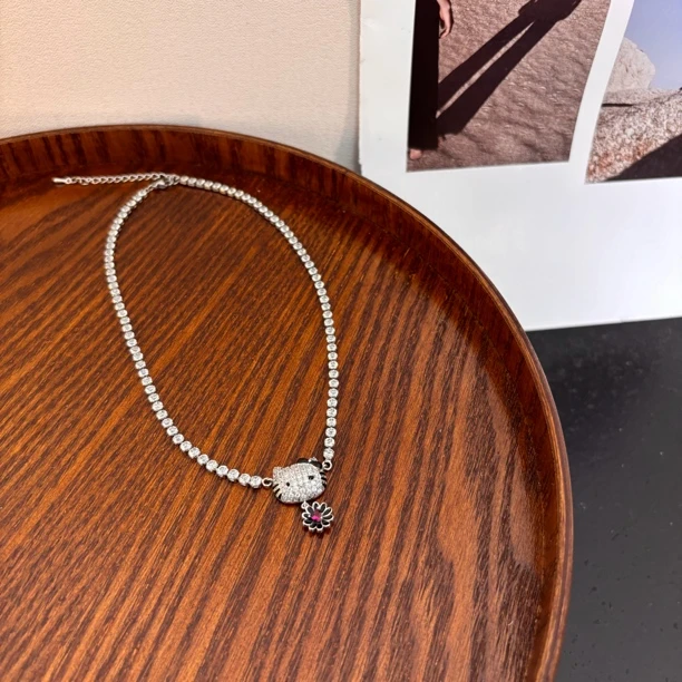 铜合金合成锆石项链 kt猫花花项链XL1909-4