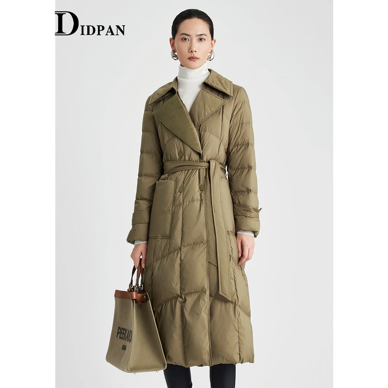 IDPAN时尚休闲女士收腰中长款保暖秋冬冬季长羽绒服女2E4Y68361