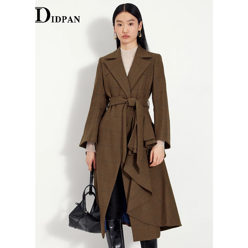 IDPAN/IDPAN气质复古毛呢高级感千鸟格格纹冬长大衣2D4D65173