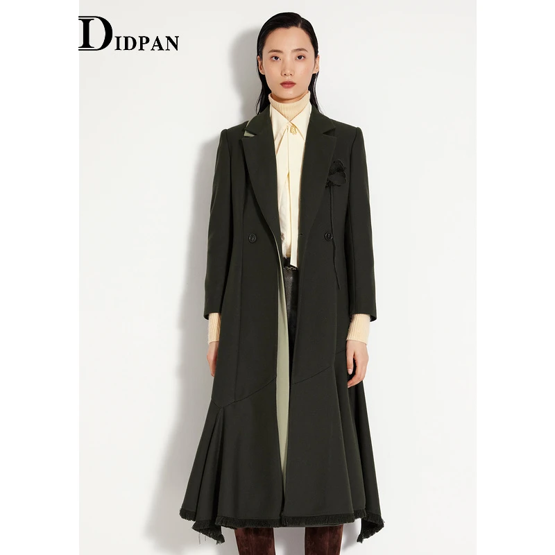 IDPAN厚毛呢外套两穿斜扣大衣时尚女装宽松休闲女长大衣2E4D65185
