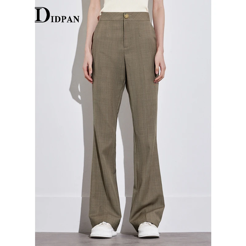 IDPAN显瘦高腰时尚夏季宽松条纹通勤格纹休闲裤2E2K75062