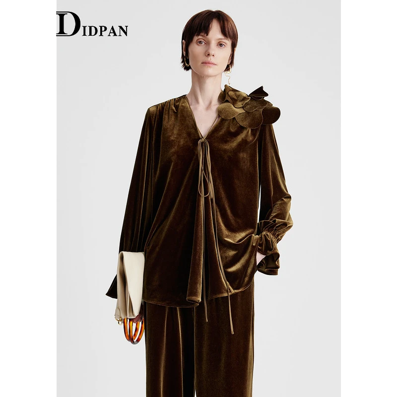 IDPAN长袖轻奢气质高级感时尚休闲宽松金丝秋冬梭织上衣2E4S25188