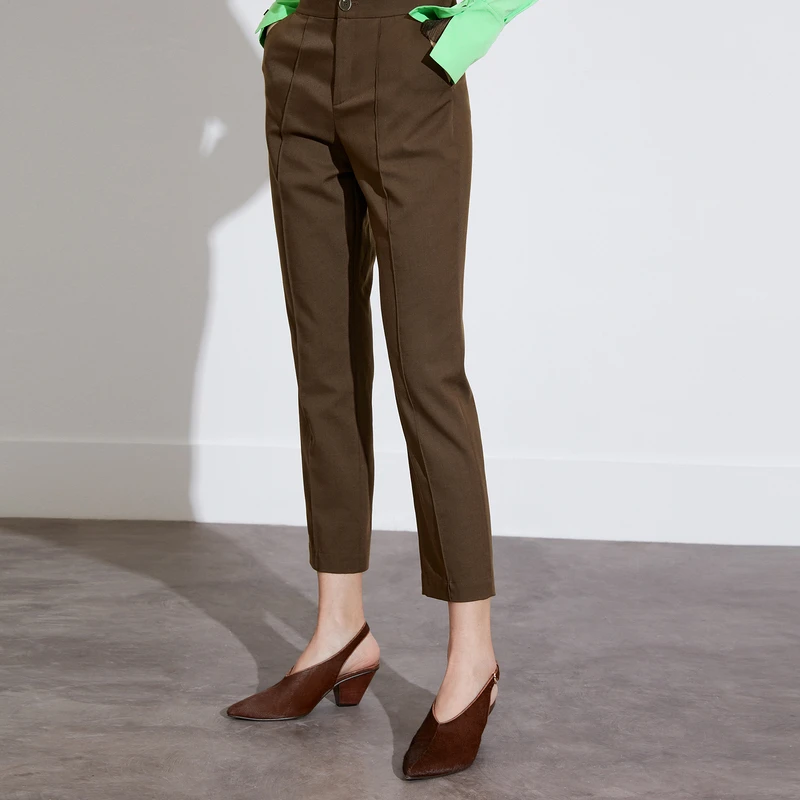 IDPAN显瘦高腰高级感时尚休闲百搭小脚通勤九分裤2W3K74118