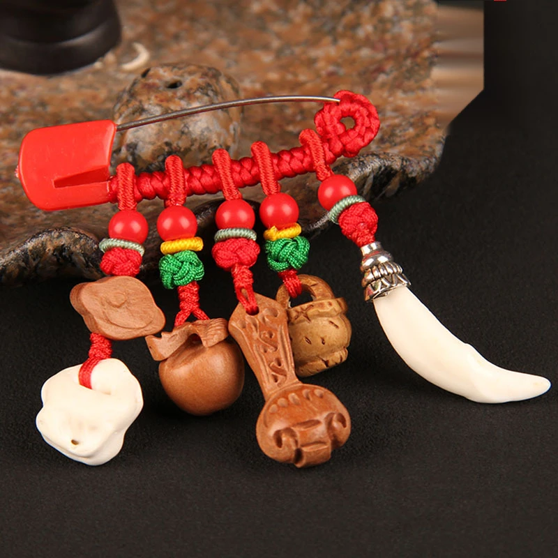 桃木剑斧子红绳别针挂件葫芦桃木生肖挂饰居家随身挂饰