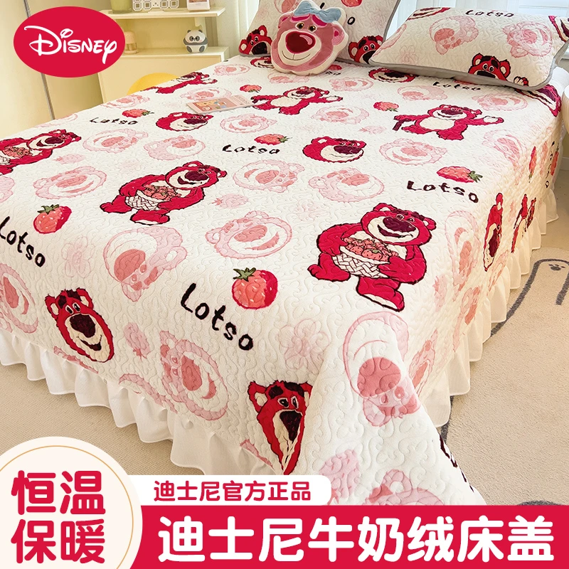迪士尼床盖牛奶绒冬季法兰珊瑚绒榻榻米防滑厚床单三件套保暖炕盖