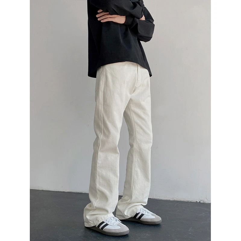 水洗白高街直筒修身弹力小脚裤高街美式vibe春装男士微喇牛仔长裤