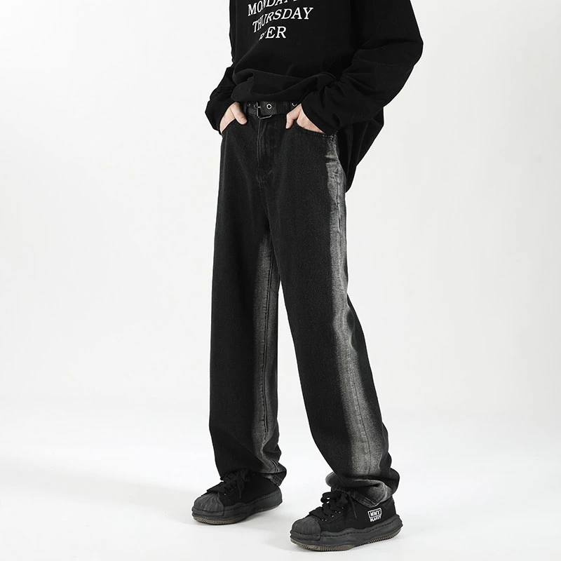 美式复古vibe裤子水洗做旧条纹渐变工装牛仔裤潮牌男宽松直筒长裤