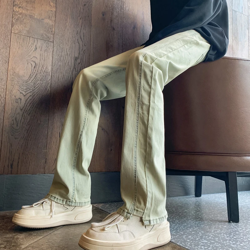 水洗复古做旧直筒裤美式修身显瘦男士牛仔裤春秋潮牌显瘦小脚裤子