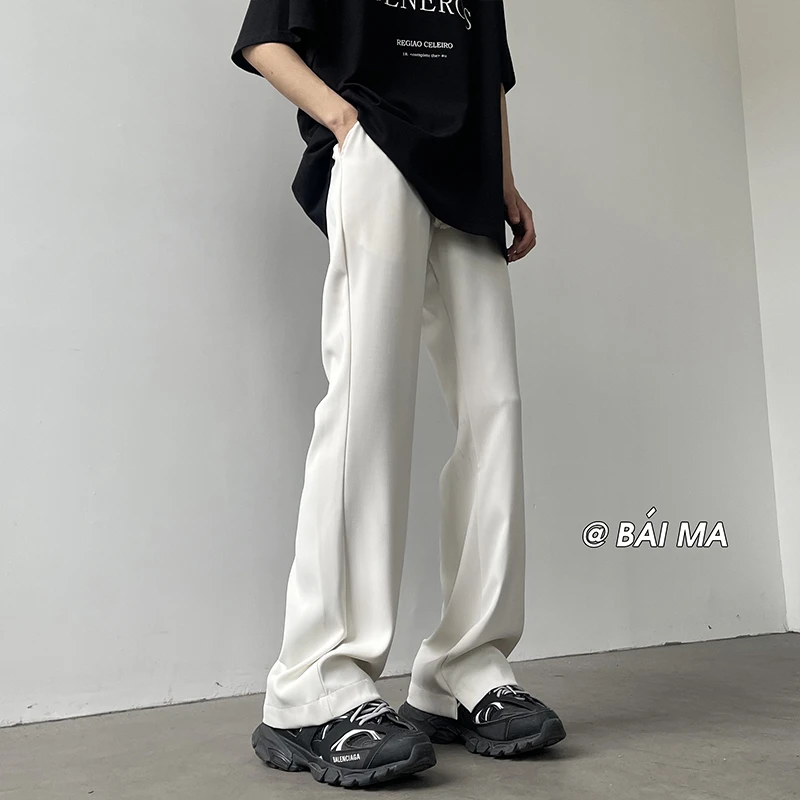 高品质设计感微喇冰丝休闲裤男潮牌高街垂感显高显瘦cleanfit西裤