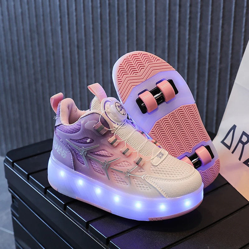 网面四轮暴走鞋新款儿童带灯充电滑轮鞋男女童溜冰鞋学生轮子鞋