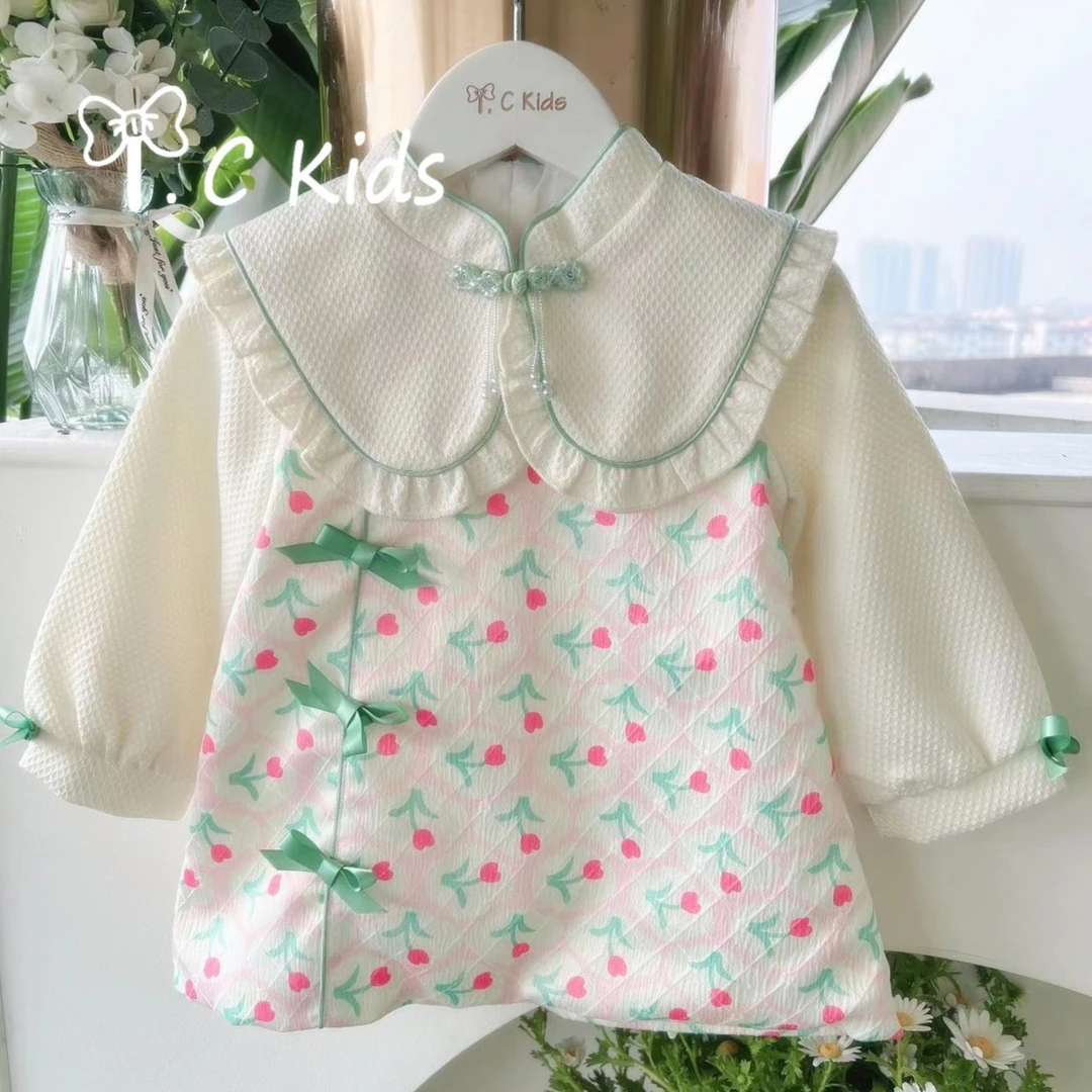 TC.KIDS#928011 女童品牌2023春秋新款荷叶领 连衣裙