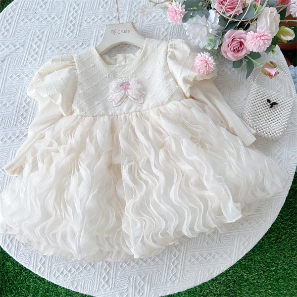 TC.KIDS【奶酪蛋糕】#928294 品牌女童2023秋季新款蝴蝶结波纹裙