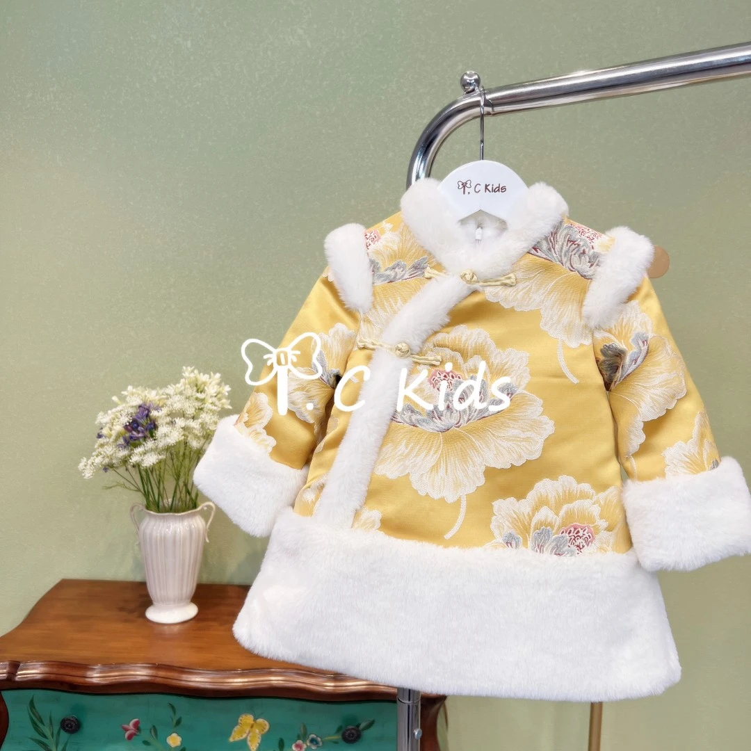 TC.KIDS#927812  品牌童装女童冬季加绒新年款唐装 连衣裙