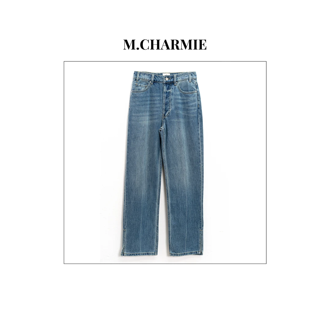 【米铖优选】 2023秋季新款时尚直筒百搭开叉原单牛仔裤 D038WP035