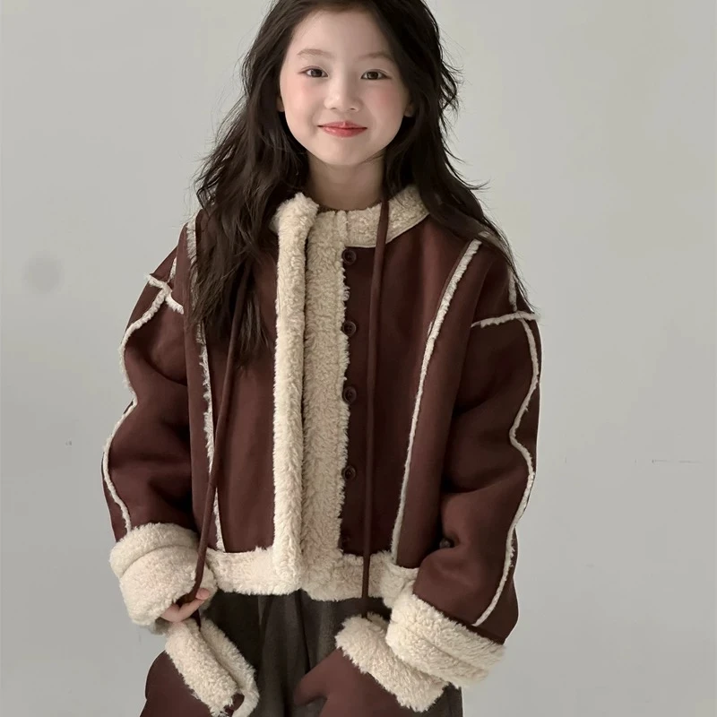 女童毛绒外套秋冬装新款复古洋气儿童摇粒绒保暖休闲外套