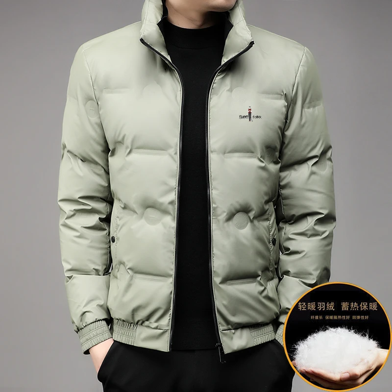 比音精选高端冬季白鸭绒加厚保暖上衣服休闲立领短款爸爸夹克外套