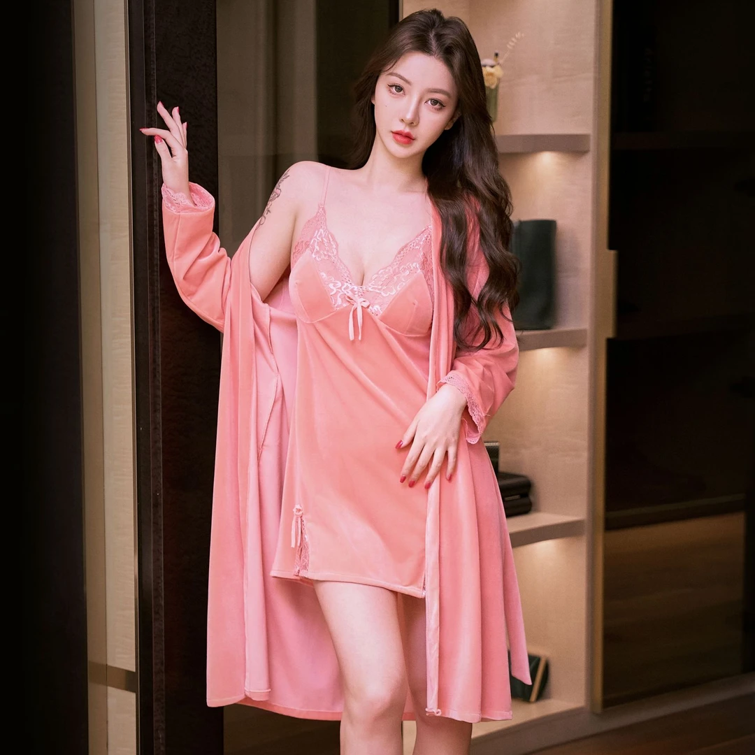 金丝绒性感睡衣女春秋冬季2025新款蕾丝高级感纯欲爆款吊带睡裙