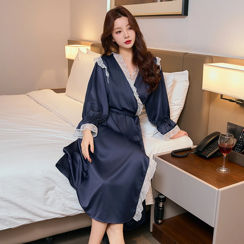 性感浴袍女夏季冰丝2025新款长袖高级感纯欲风爆款睡衣中长款睡袍