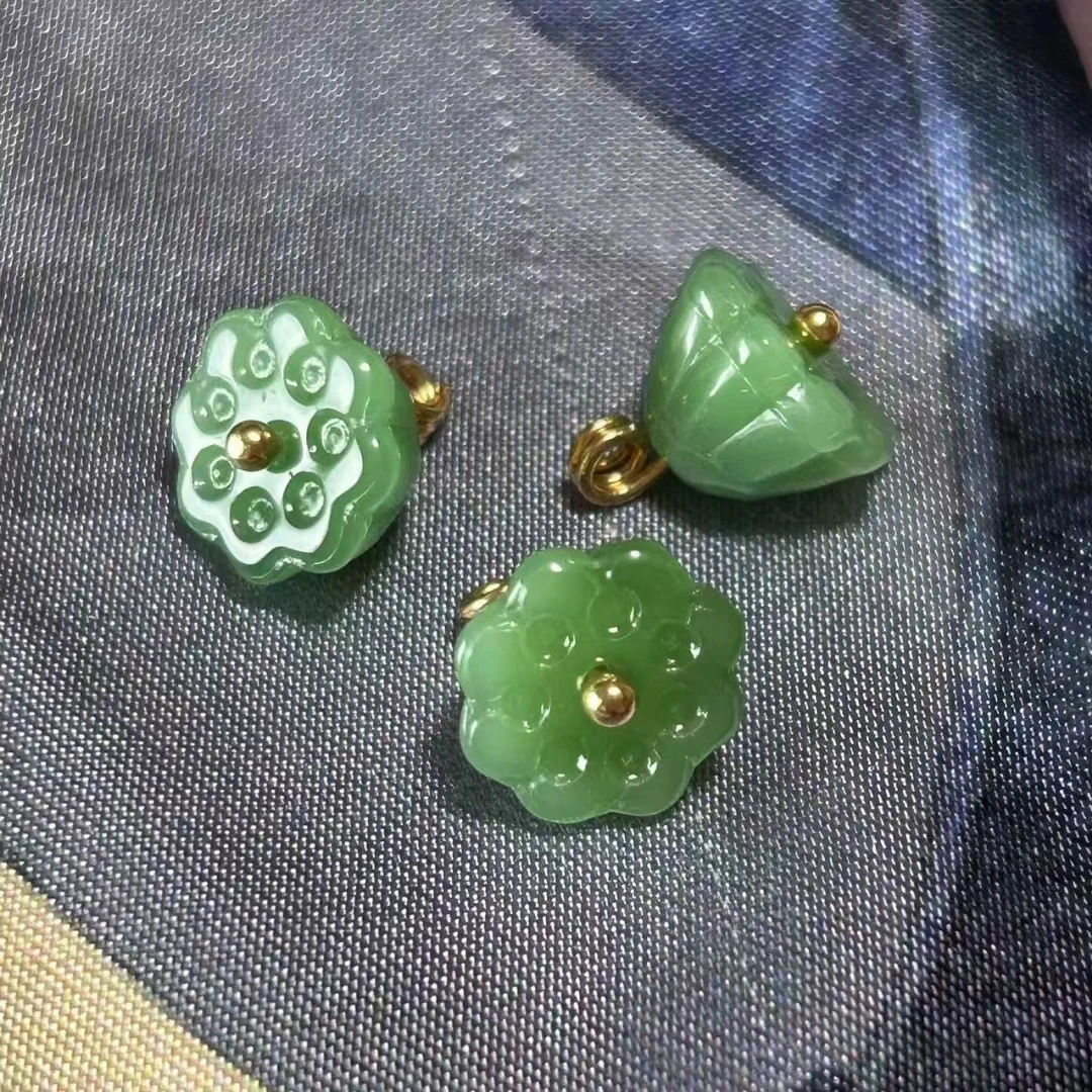 10mm仿玉琉璃莲蓬纽扣新中式国风旗袍马甲衬衫宋锦辅料流苏扣子