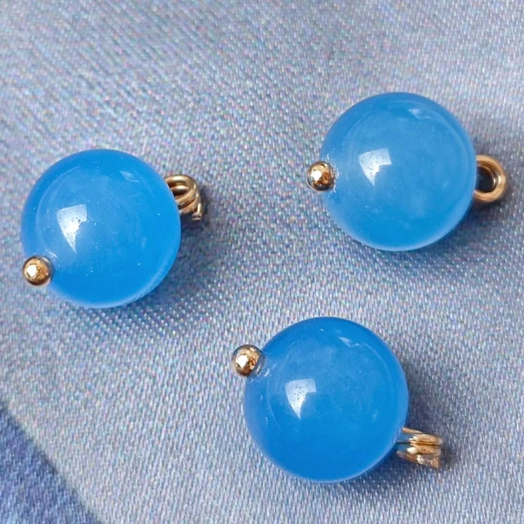 10mm天然石蓝色圆珠纽扣新中式国风旗袍马甲衬衫宋锦面料辅料扣