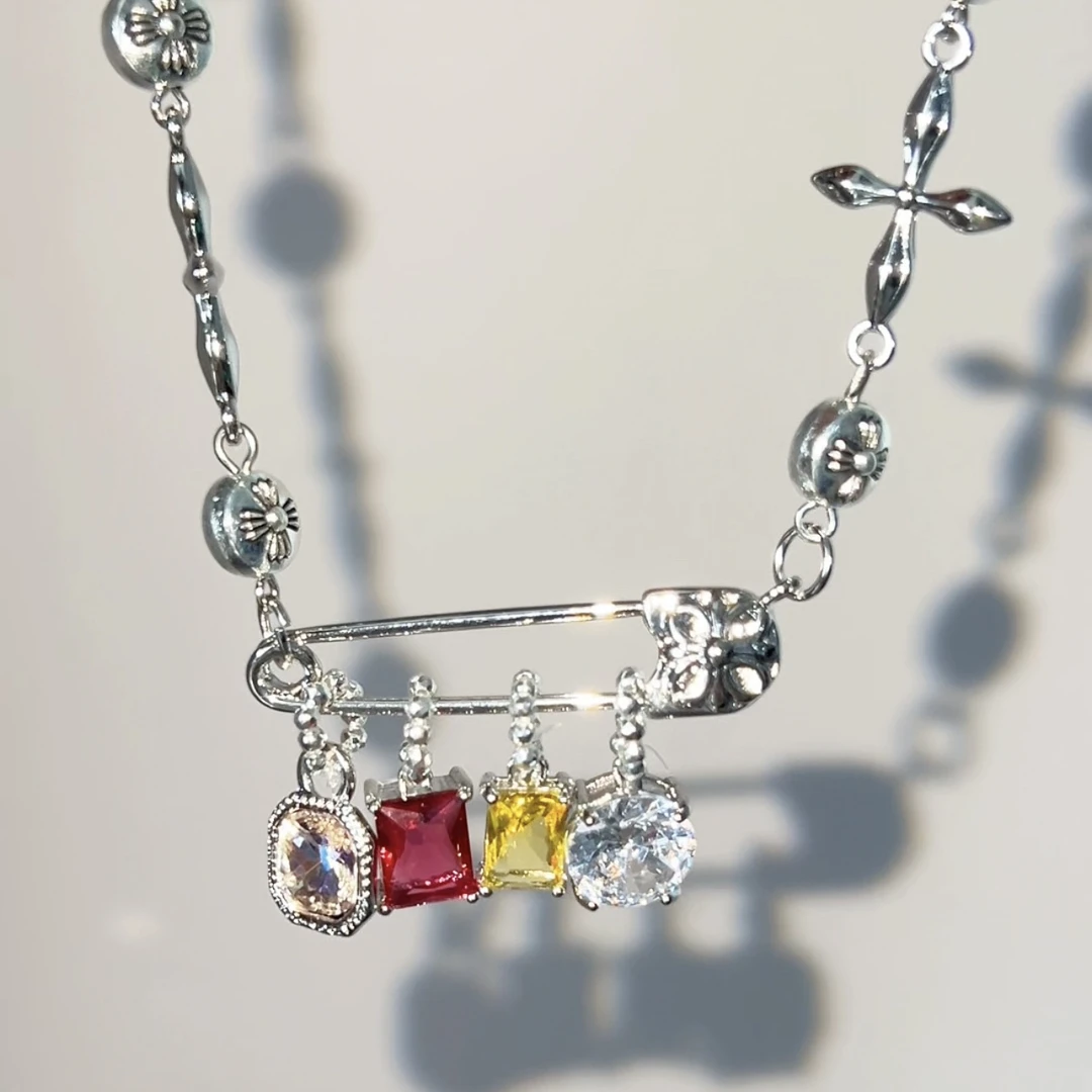 铜合金项链 10000项链手工复古彩色轻奢小众拼接