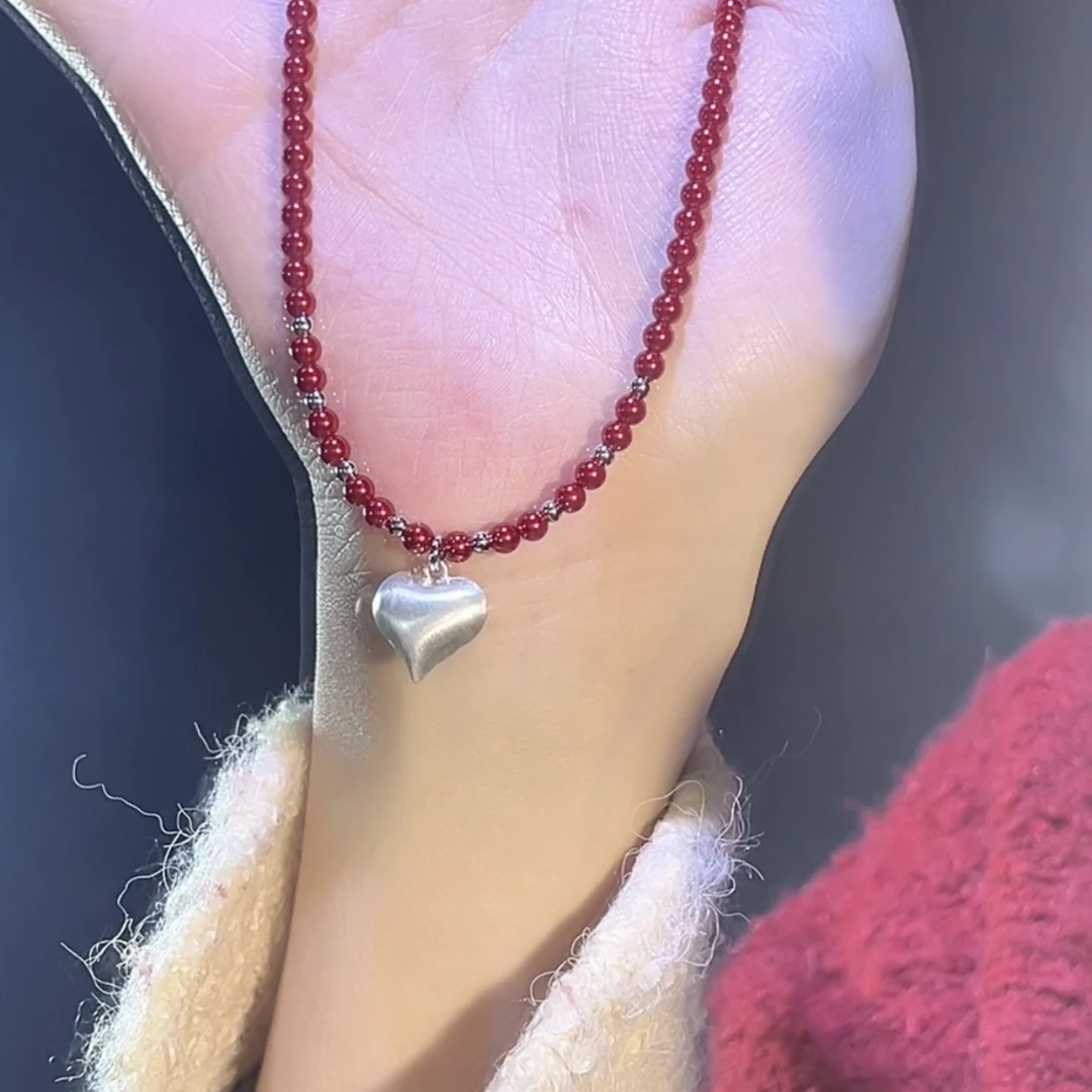 铜合金项链 银色爱心项链百搭款