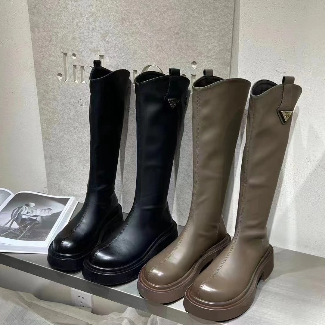 巨好穿~不过膝厚底圆头长靴女小个子中跟高筒骑士靴5121