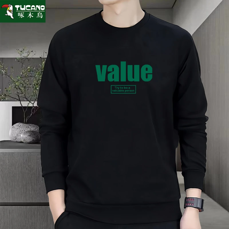 啄木鸟重磅男卫衣春秋同款圆领宽松套头长袖百搭青年运动上衣外套