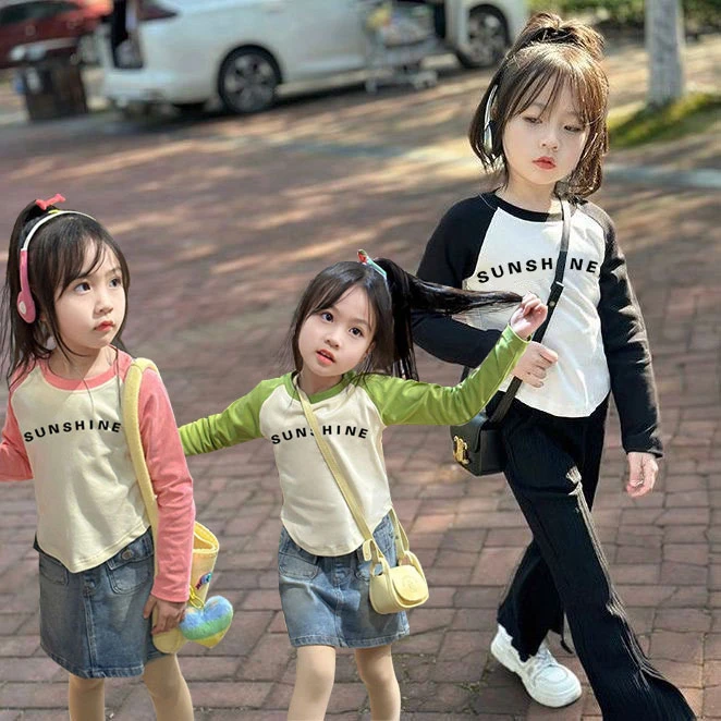 2023女童洋气打底卫衣儿童春秋长袖T恤简约辣妹韩版上衣宝宝秋衣