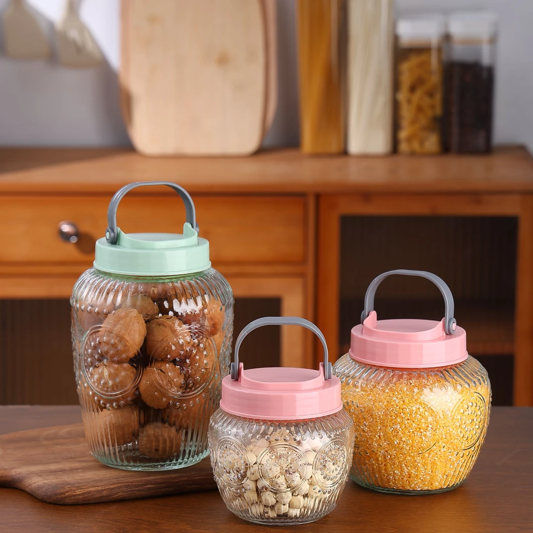 【三件套】家用大容量玻璃密封储物罐透明泡菜坛泡酒五谷杂粮干果茶