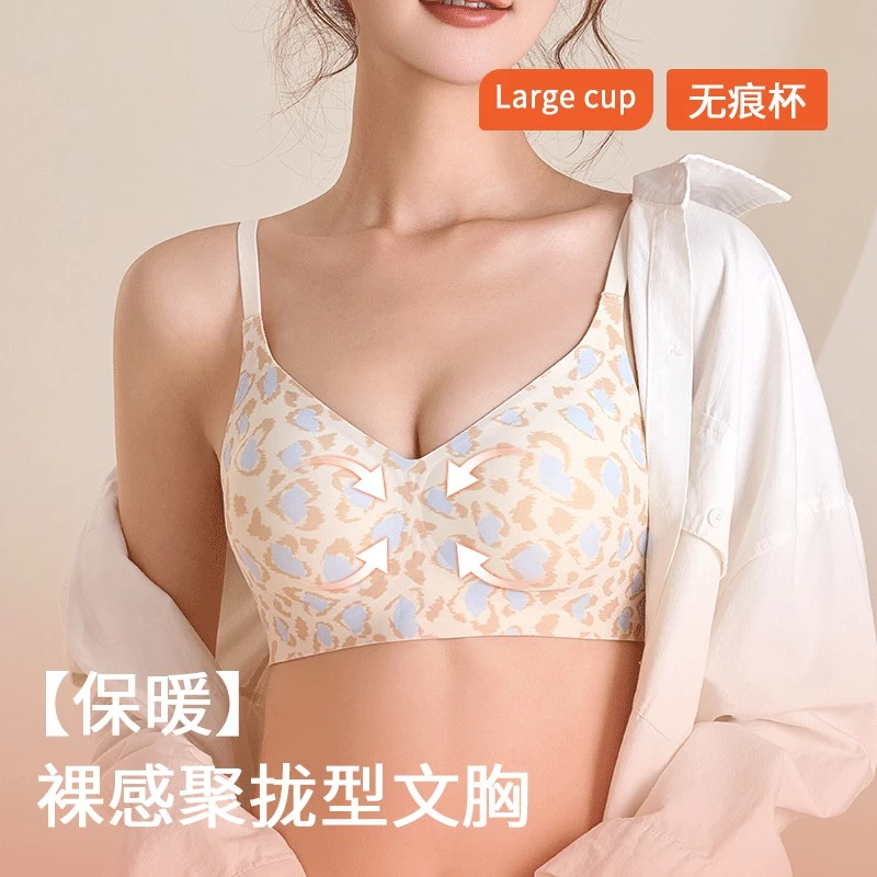 性感豹纹内衣女小胸显大聚拢承托防下垂提拉上托美背舒适无痕文胸