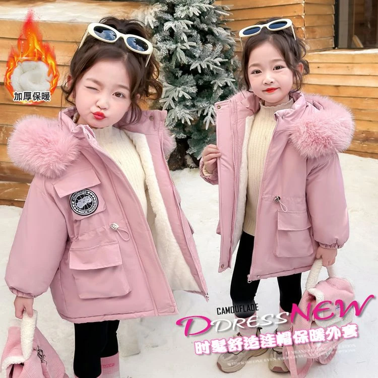 女童加绒派克服秋冬装棉衣2025新款儿童时髦棉服韩版女孩加厚外套