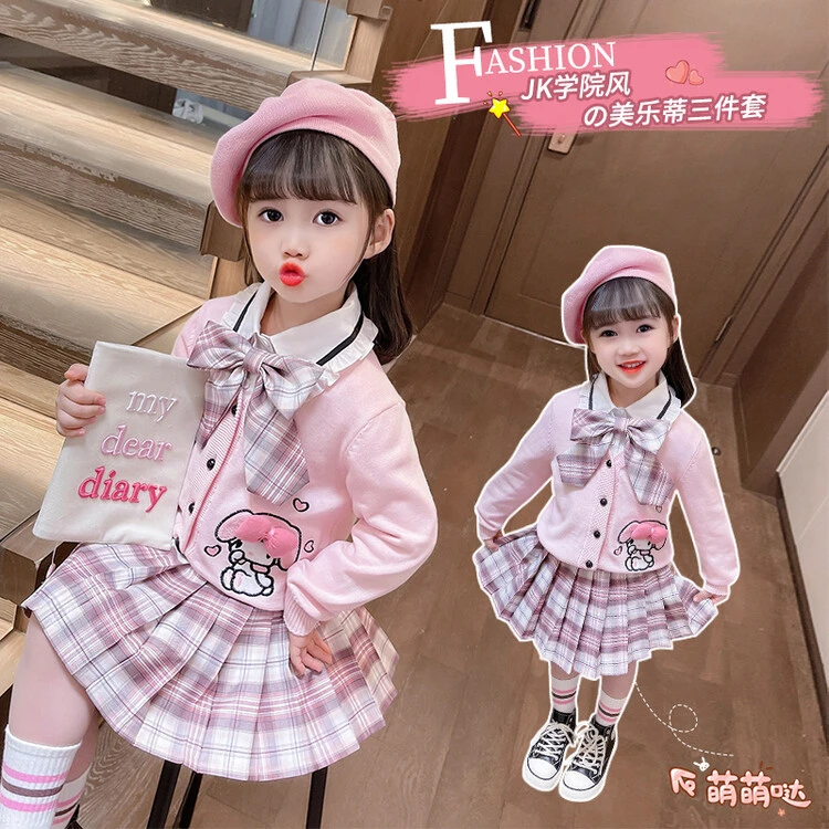 女宝宝春季美乐蒂JK套装小童迪士尼制服学院风衬衫百褶裙外套三件