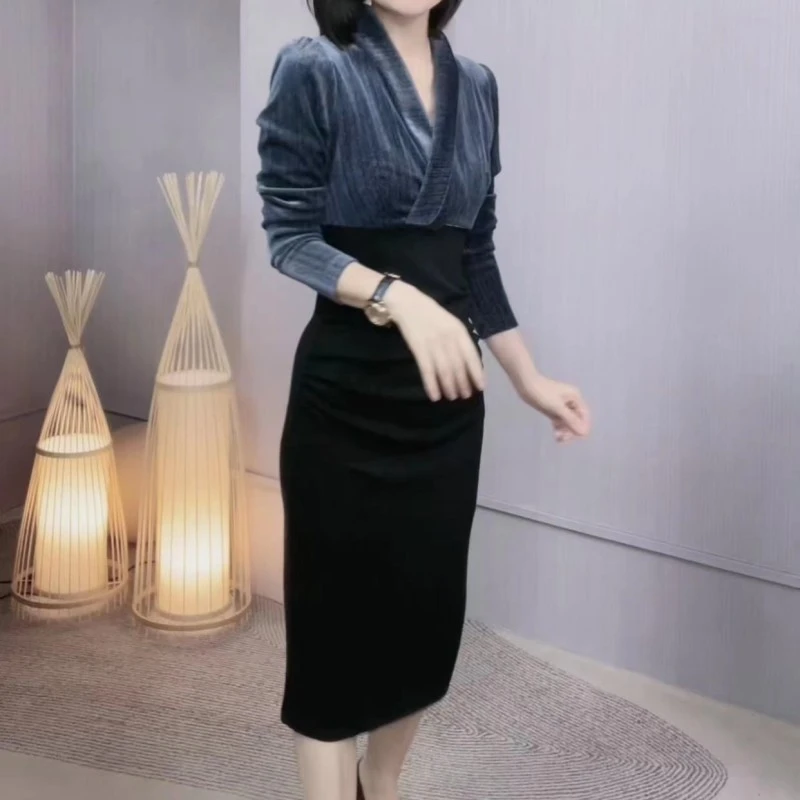 气质显瘦女人味连衣裙Q19646显高洋气收腰显高轻奢