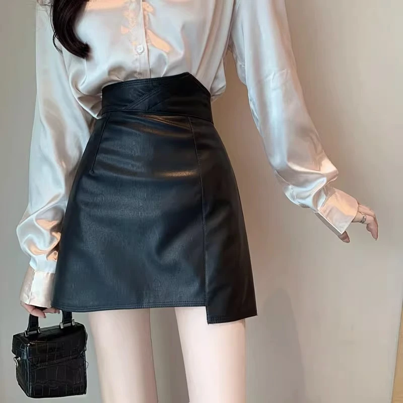 美式辣妹黑色设计感PU皮裙2025秋季百搭显瘦半身裙设计感约会短裙