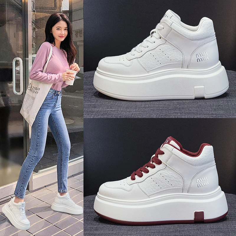 高帮小白鞋2025春夏新款松糕厚底女鞋百搭真皮运动鞋时尚休闲板鞋