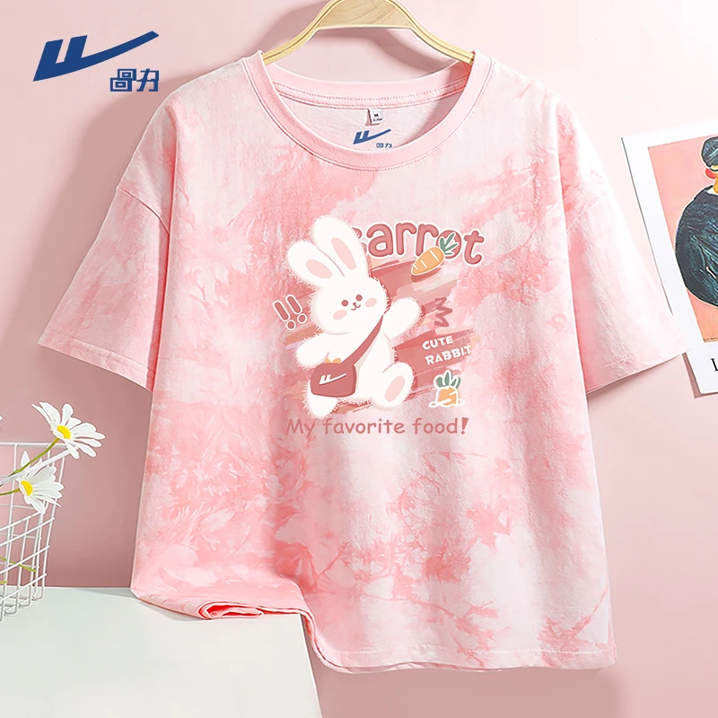 回力多巴胺扎染纯棉T恤夏季新款宽松百搭短袖学生潮流时尚扎染t恤