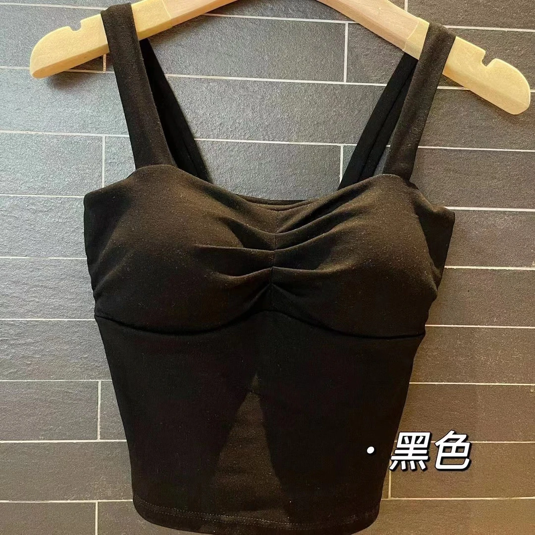 四季新款固定杯中长吊带背心褶皱聚拢内搭女内衣 百搭气质时尚