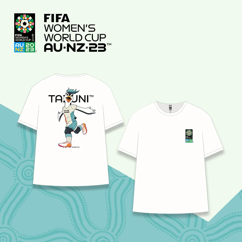 FIFA2023女足世界杯正品T恤吉祥物图案圆领短袖t恤衫白色男女同款