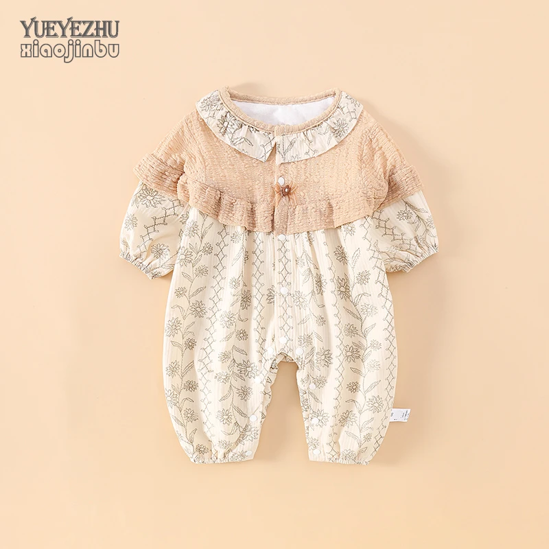 韩系婴儿衣服秋季女宝宝碎花连体衣春秋洋气高档婴儿装外出一岁潮