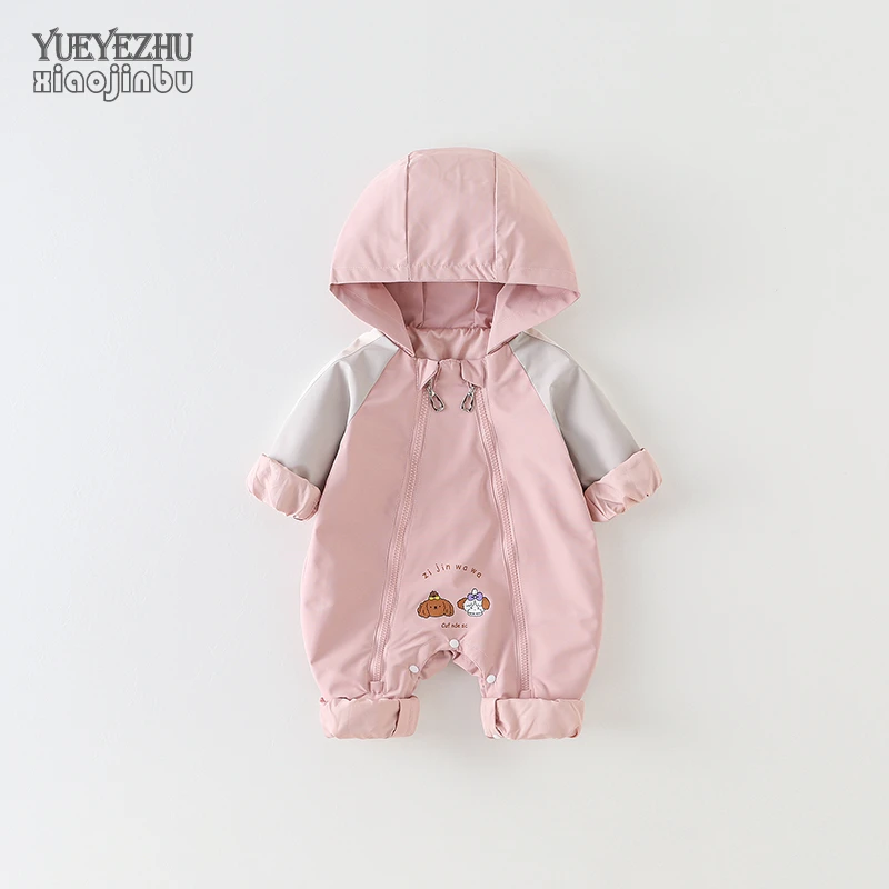 女宝宝秋装冲锋衣连体衣婴儿衣服春秋韩版休闲连帽哈衣婴幼儿外套