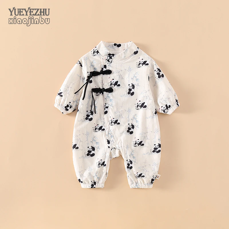 婴儿中国风连体衣春秋百天宝宝衣服秋装新中式哈衣满月高档外出服