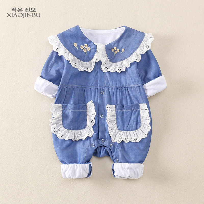 女宝宝春装洋气韩版花边衣服婴儿春秋款长袖连体衣幼儿排扣外出服