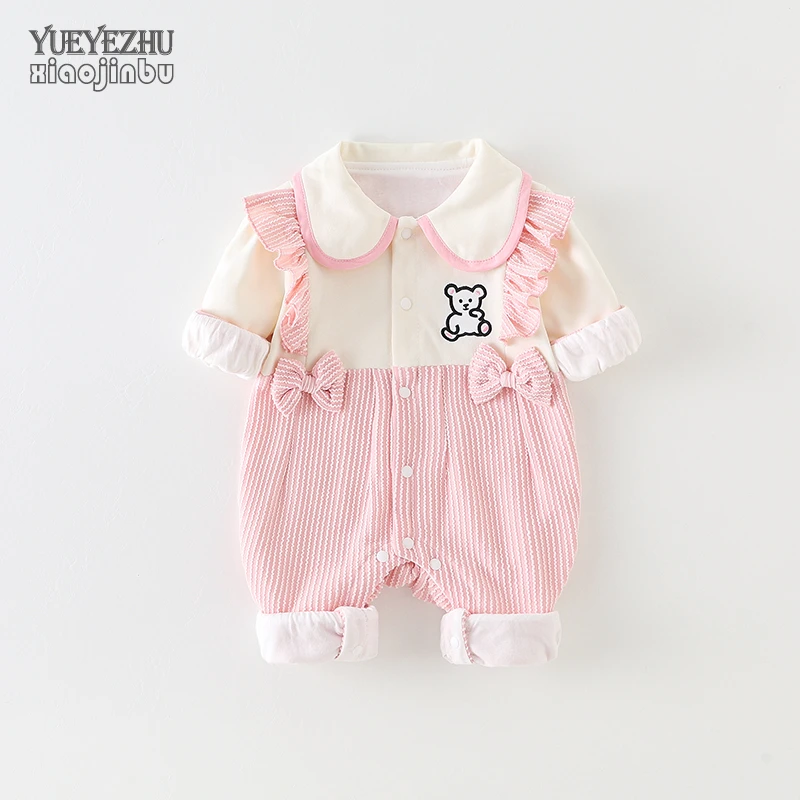 超萌婴儿衣服秋装女宝宝春秋韩版洋气连体衣新生儿双层哈衣一岁潮