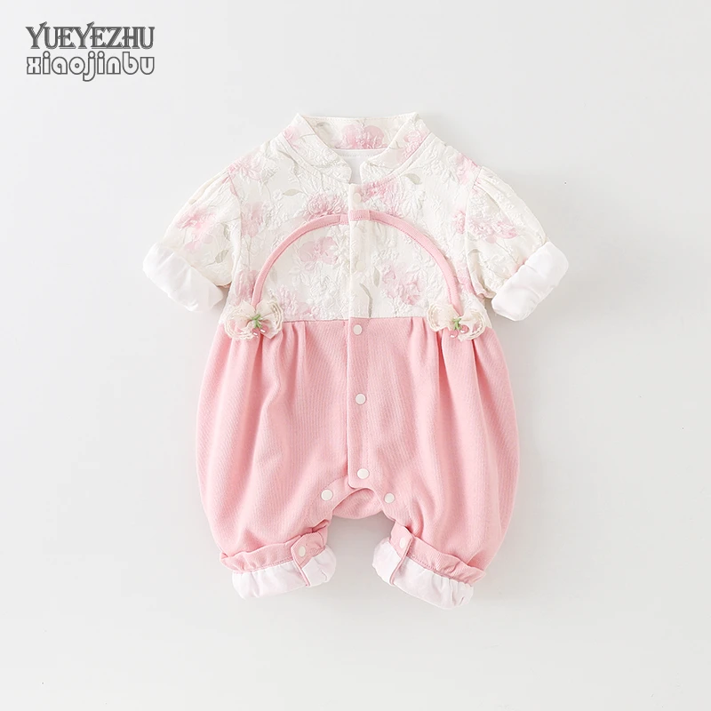 超洋气婴儿衣服春装女宝宝连体衣春秋中式碎花满月百天新生儿哈衣