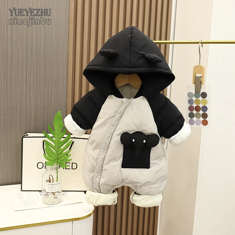 男宝宝连体羽绒服冬装外出白鸭绒外套婴儿白鸭绒衣服冬季加厚保暖