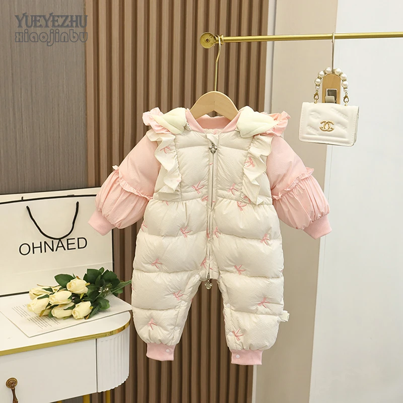 婴儿羽绒服冬装白鸭绒外套女宝宝加厚保暖连体衣冬季洋气公主爬服