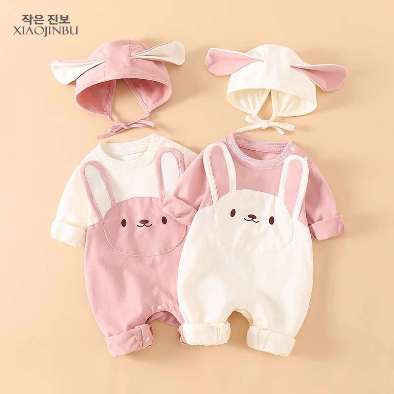 婴儿春秋款连体衣女宝宝衣服秋装超萌兔子带帽幼儿外出套装新生儿