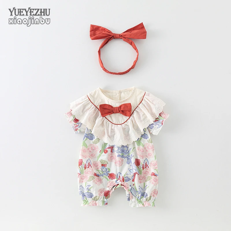 初生婴儿衣服夏季薄款纯棉女宝宝夏装洋气碎花连体衣外穿哈衣百天