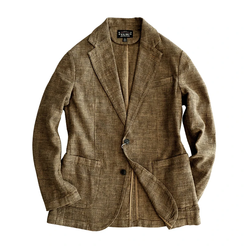 西里布C090复古棉麻商务简约休闲水洗外套男春秋新品欧版透气西服